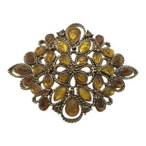 Monet Brooch Pin Crystal Brown  Gold Teardrop Round Oval Twisted Gold Brooch Pin